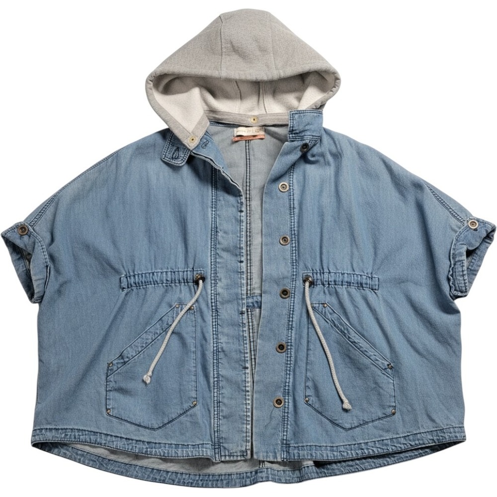 Anthropologie Pilcro Denim Hooded Utility Jacket Light Wash Blue XS/S